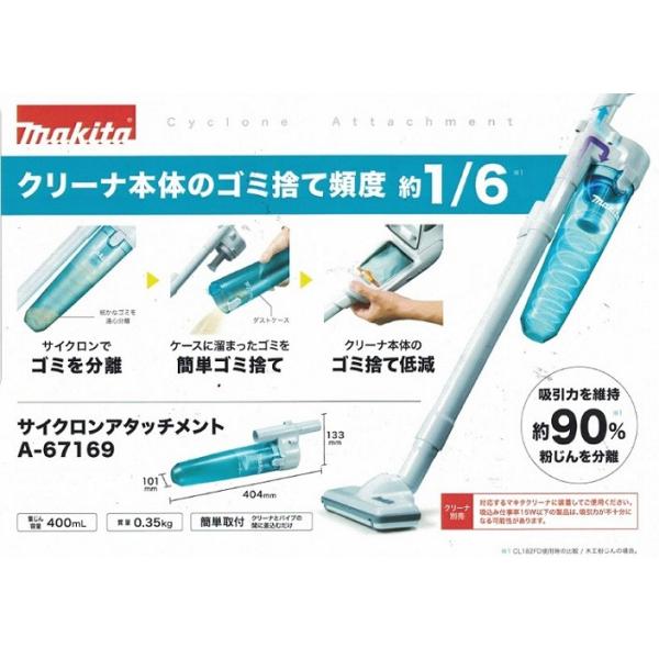 マキタ CL182FDRFW+A-67169 18V充電式クリ−ナ−+サイクロンアタッチメントセット 紙パック式+ワンタッチスイッチ 白 新品