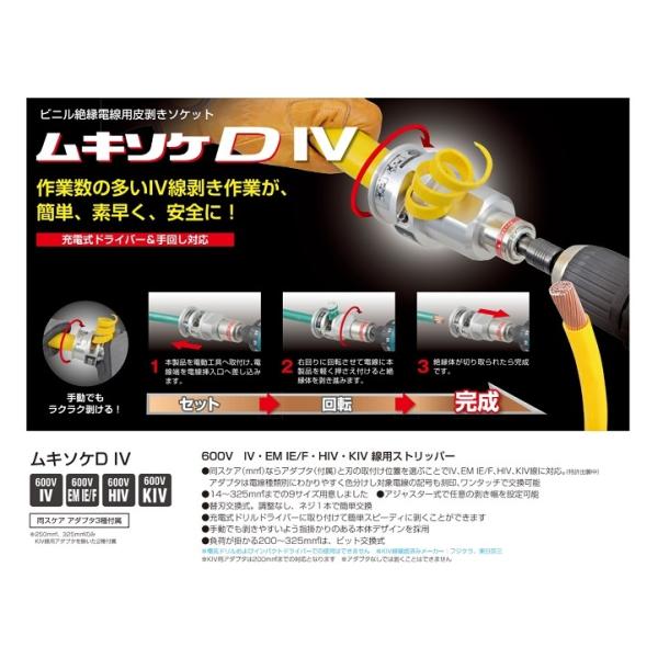 タジマ DK-MSDIV60 ビニル絶縁電線用皮剥きソケット ムキソケD IV 適合電線サイズ60mm2 充電ドライバ−＆手回し対応 新品 DKMSDIV60_2