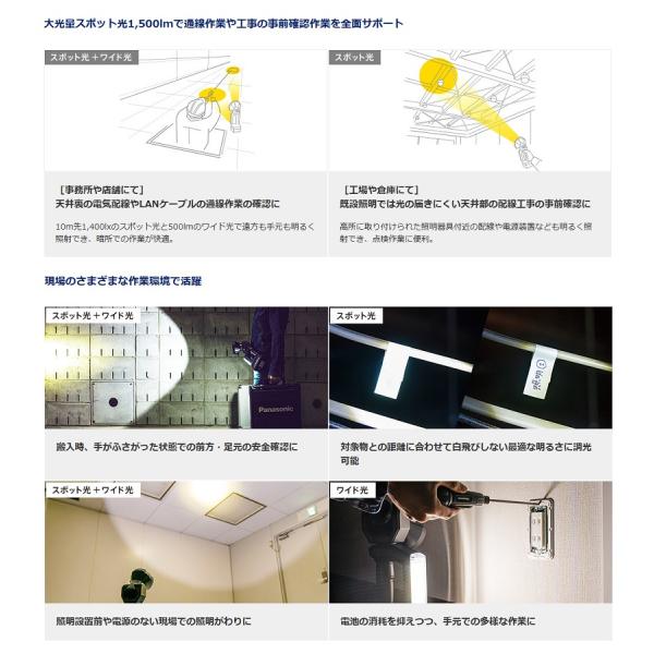 パナソニック EZ37C6X-B 工事用 充電LEDスポットワイドライト スポット光1500ml 14.4V/18V/21.6V対応 USB端子x1付 本体のみ 電池パック・充電器別売 黒 新品_2
