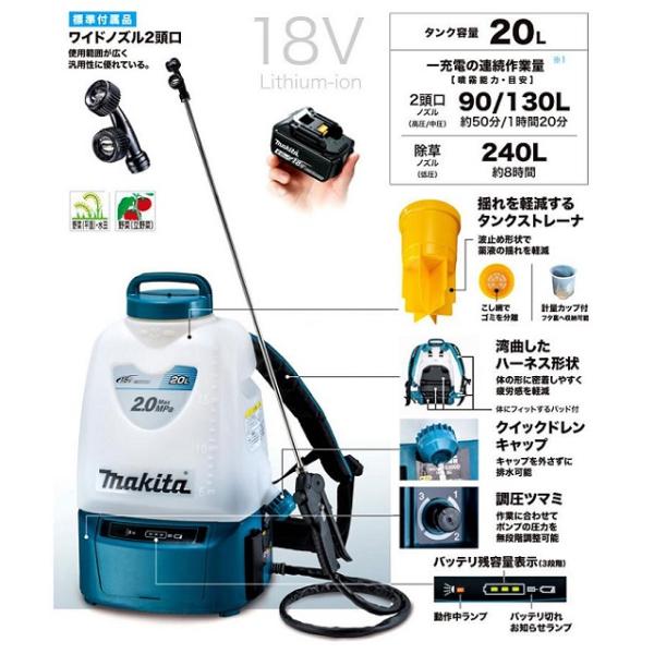 マキタ MUS200DZ 18V充電式噴霧器 タンク容量20L 最大圧力2.0MPa 背負い式 バッテリ・充電器別売 エンジン式並みのハイパワ−で本格作業 新品_2
