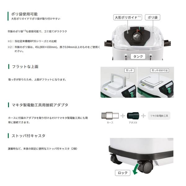 HiKOKI RP150YB(L) 乾湿両用集塵機 15L 樹脂ボデイ 布フィルタ装備 連動付 お掃除セット付 AC100V 掃除機 新品 代引不可 日立工機 RP150YB_4