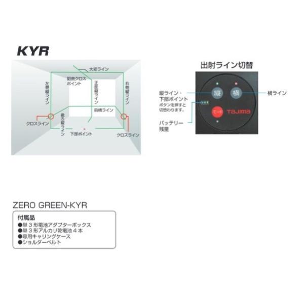送料無料 タジマ ZEROG2-KYR 矩・横ワイド180°・両縦 シャ−プグリーンレーザー ZEROGREEN 3WAY電源 充電池・受光器・三脚別売 新品 代引不可 ZEROG2KYR TJM_1