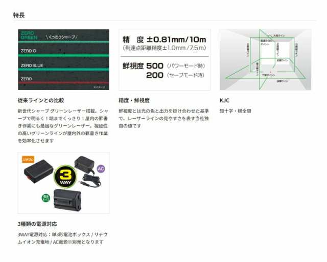 送料無料 タジマ ZEROG2L-KJC フルライン シャ−プグリーンレーザー ZEROGREEN 3WAY電源 充電池・受光器・三脚付セット 新品 代引不可 ZE