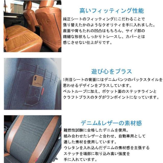 【フルセット S-GL用】Sustainable Leather ハイエース 200系 シートカバー デニム 1型 2型 3型 4型 前期 後期 (5型) 6型 S-GL ナロー ワイド 内装パーツ_3
