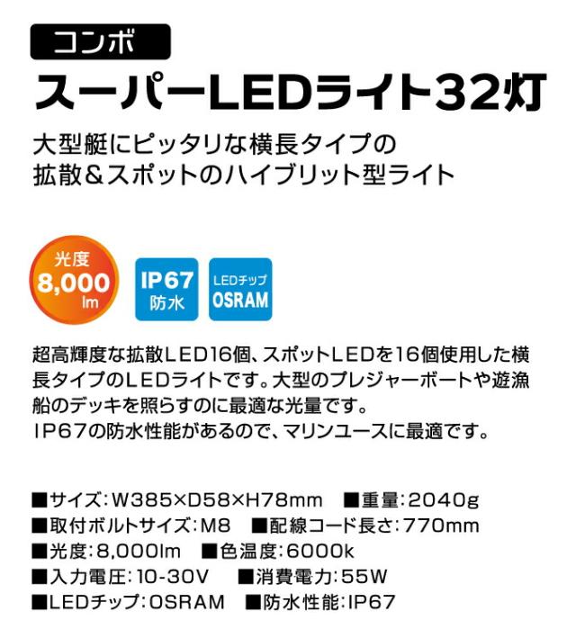 BMO JAPAN 船舶用 拡散ライト 作業灯 コンボスーパーLEDライト32灯 船舶用 マリン LED 高輝度 明るい_1