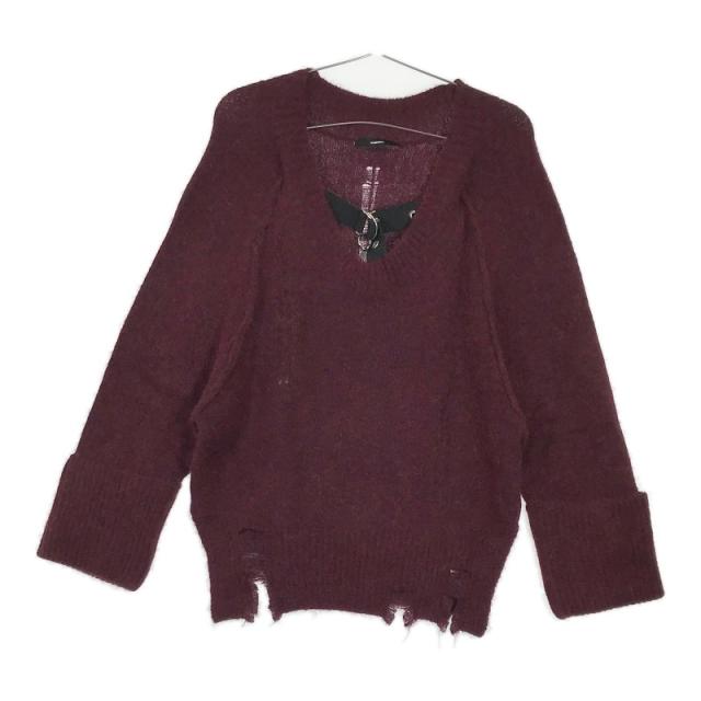 サイズXXS レディース DIESEL ディーゼル セーター ワインレッド 新古品 安い お買い得 ダメージ加工 クラッシュ アルパカ混 ゆるダボの通販は