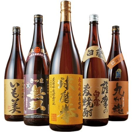 酒 焼酎 芋焼酎 九州 5酒蔵 の 受賞芋・麦・米焼酎 飲み比べセット 一升瓶 5本組 1800ml お中元 敬老の日 父の日 ギフト プレゼント