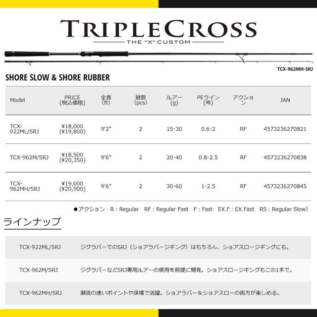 メジャークラフト　トリプルクロス　ショアジギング　TCX-962MH/SRJ メジャークラフト トリプルクロス ショアジギング TCX-962MH メジャー
