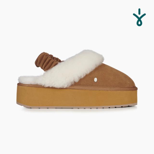 エミュ ハーツ 厚底 サボ ムートン サンダル EMU HARTZ W13137 CHESTNUT レディース シープスキン チェスナット ベージュ スリングバック スリッパ