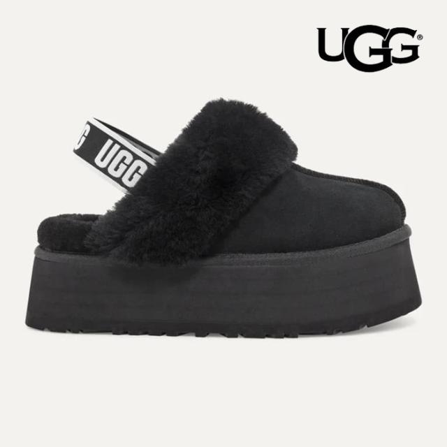毎日発送 UGG アグ レディース ファンケット ファー サンダル 厚底 スリッポン 黒 スエード シープスキン W FUNKETTE 1113474 BLACK 並行輸入品