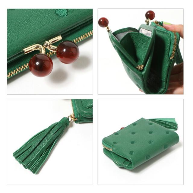 ペルケ perche アクリル玉 ドット柄 がま口 二つ折り財布 レディース