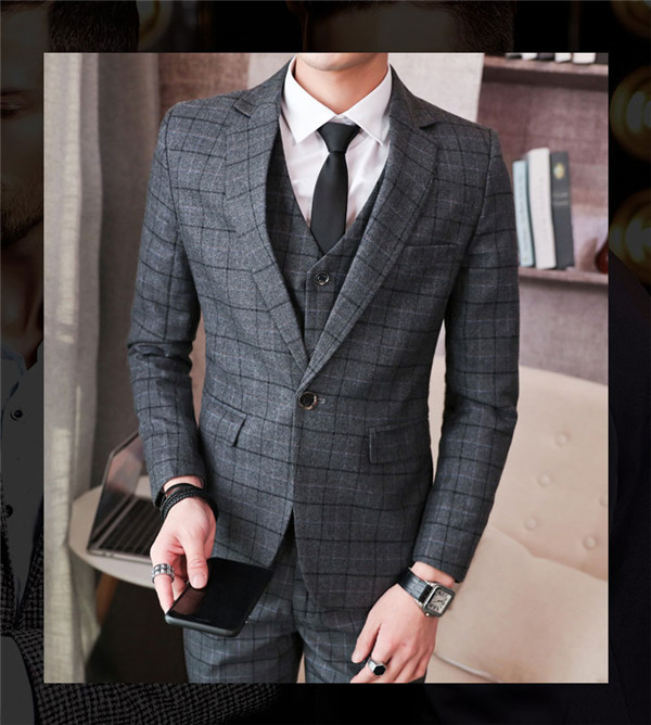 3ピーススーツ メンズスーツ グレー チェック柄 3点セットスーツ フォーマル 結婚式 披露宴 紳士服 ビジネススーツ 30代 40代 50代 カジュアル 人気 チェック柄 スリムスーツ ３ピーススーツ パーティー