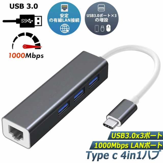 USB C Type-c 有線LANアダプター 1000Mbps 超高速 ギガビット