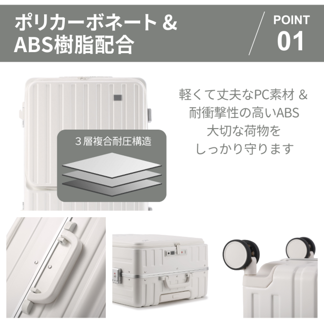 スーツケース M 65L フロントオープン キャリーケース USBポート 軽量 スーツケース Mサイズ フロントオープン USBポート付き 携帯