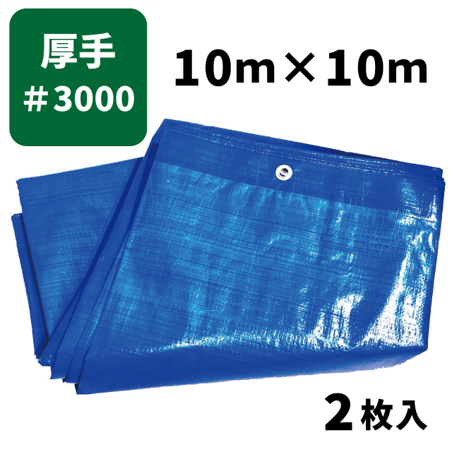 ブルーシート＃3000 10ｍ×10ｍ（2枚入）厚手 タイプ ハトメ付き 建築