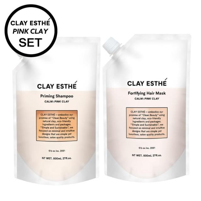 【A倉庫】【 詰替用セット　PINK CLAY  】CLAY ESTHE  クレイエステ プライミング シャンプー 　クレイエステ フォーティファイングヘアマスク ピンククレイ b-ex ビーエックス ビューテ