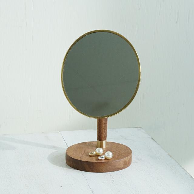 オーバルスタンドミラー｜真鍮 ウッド WOOD BRASS ブラス DIY アンティーク風 シンプル ディスプレイ 什器 撮影 Horn Please インテリア 雑貨 鏡 ミラー アカシア ハンドメイド 天然
