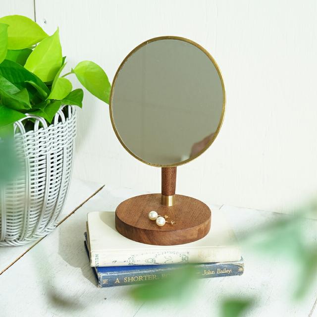 オーバルスタンドミラー｜真鍮 ウッド WOOD BRASS ブラス DIY アンティーク風 シンプル ディスプレイ 什器 撮影 Horn Please インテリア 雑貨 鏡 ミラー アカシア ハンドメイド 天然