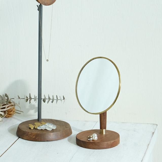 オーバルスタンドミラー｜真鍮 ウッド WOOD BRASS ブラス DIY アンティーク風 シンプル ディスプレイ 什器 撮影 Horn Please インテリア 雑貨 鏡 ミラー アカシア ハンドメイド 天然