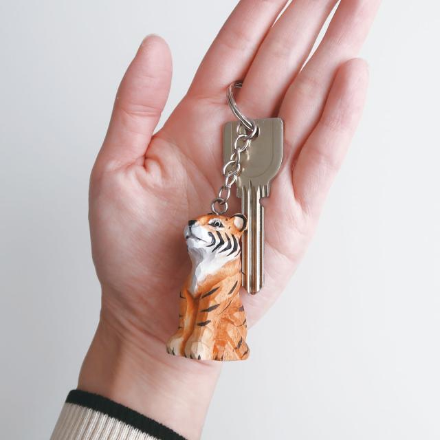 WOOD KEY RING ウッド キーリング｜鍵 キーホルダー アニマル 小物 動物 おしゃれ かわいい 木 木製 トラ ライオン 羊 シマウマ キリン 白クマ ペンギン シマエナガ 鳥 バード アクセサリー キーチェーン｜MATOKA マトカ