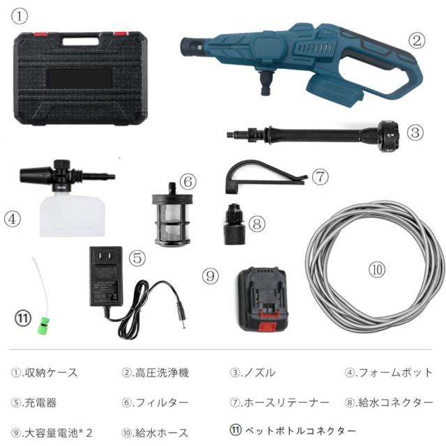 高圧洗浄機 コードレス 充電式 マキタ バッテリー互換対応 家庭用 業務用 3段階調整 6in1 軽量 8.0MPa ポータブル 強力噴射 自吸式 洗車機 電動工具