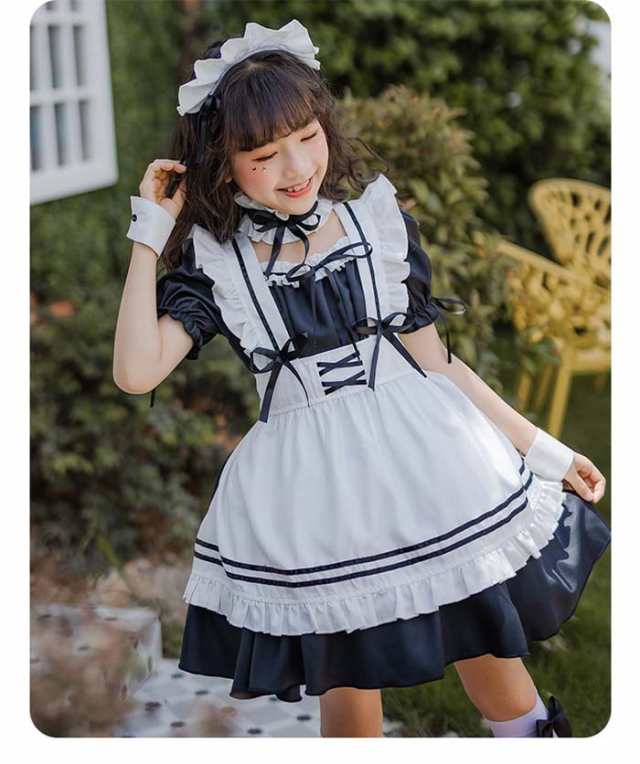 メイド服 コスプレ 膝丈 かわいい 制服 ハロウィン キッズ 子供 6点