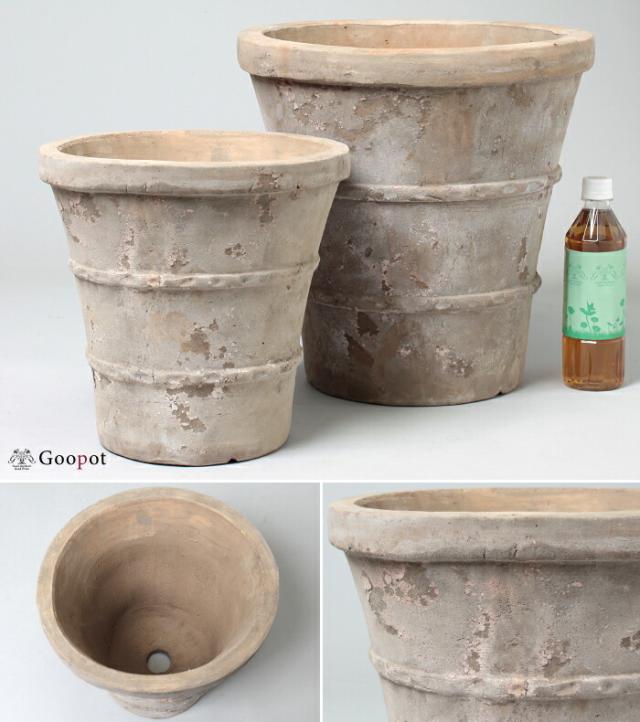 アンティーク テラコッタ縞模様植木鉢】丸型 素焼き 陶器 園芸