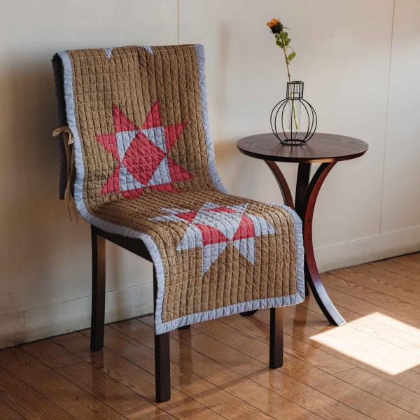 【福音】チェアカバー　ブルー　ブラウン　綿素材　パットワーク　ウォッシャブルキルト　ハンドメイド　片面柄　年中使える　固定用ひもの通販は 4,770円