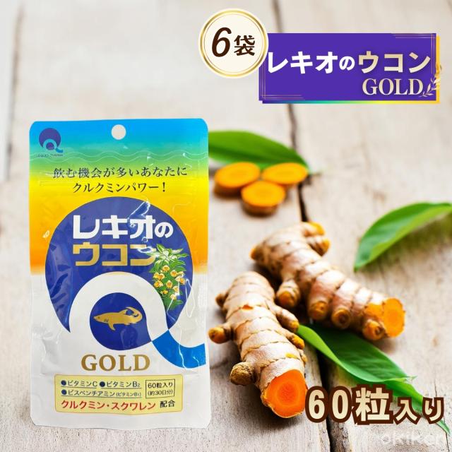 クルクミン サプリ レキオのウコンGOLD 60粒×6袋セット パウチタイプ スクワレン 秋ウコン 黒胡椒抽出物 ピぺリン ソフトカプセル 送料無料 サプリ レキオファーマ