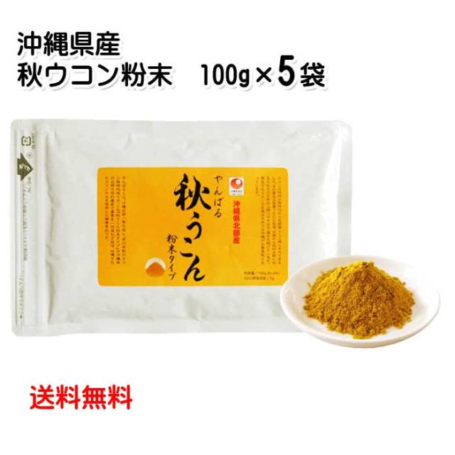やんばる 秋うこん 粉末 100g×5袋セット 沖縄県 北部産 山原 栽培期間中無農薬 クルクミン 秋ウコン 粉タイプ パウダー うっちん 送料無料