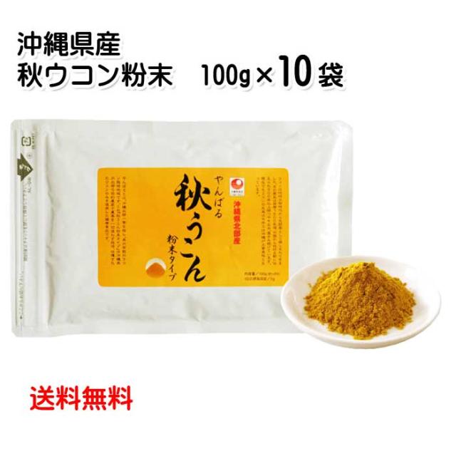 やんばる 秋うこん 粉末 100g×10袋セット 沖縄県 北部産 山原 栽培期間中無農薬 クルクミン 秋ウコン 粉タイプ パウダー うっちん 送料無料