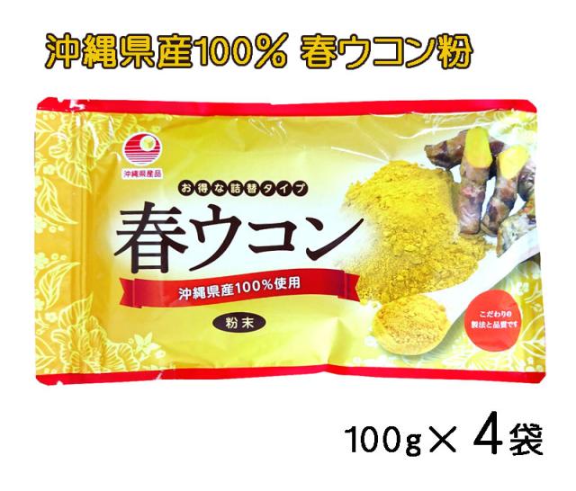 沖縄県産 春ウコン粉 100g×4袋 粉末 メール便発送 精油成分 フラボノイド カンファー アズノン シネオール ミネラル 送料無料 比嘉製茶
