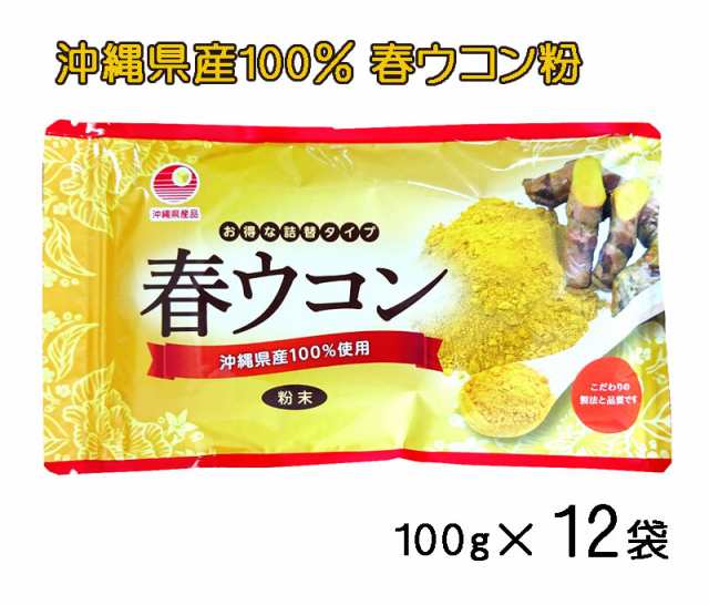 無農薬栽培 沖縄県産 春ウコン粉 100g×12袋 袋入り 粉末 送料無料 〔比嘉製茶〕 精油成分 フラボノイド カンファー アズノン シネオール