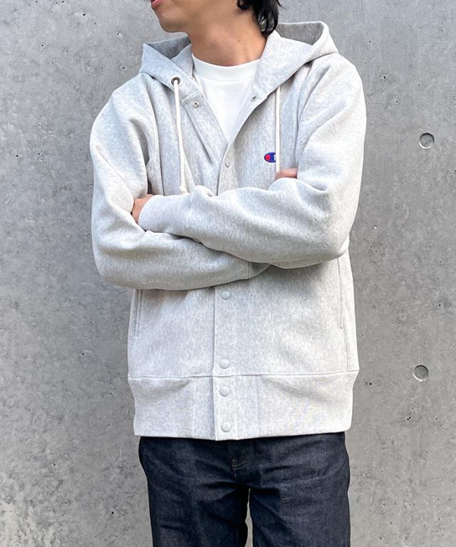 新作 Champion チャンピオン リバースウィーブ スナップ フーデッド スウェットシャツ C3-A120 スウェットパーカー メンズ スウェット パーカー 裏起毛 暖かい 厚手 11.5oz フーディー