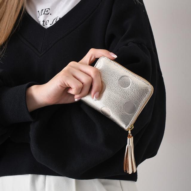 新作 perche ペルケ ドット柄 ジャバラカードウォレット レディース