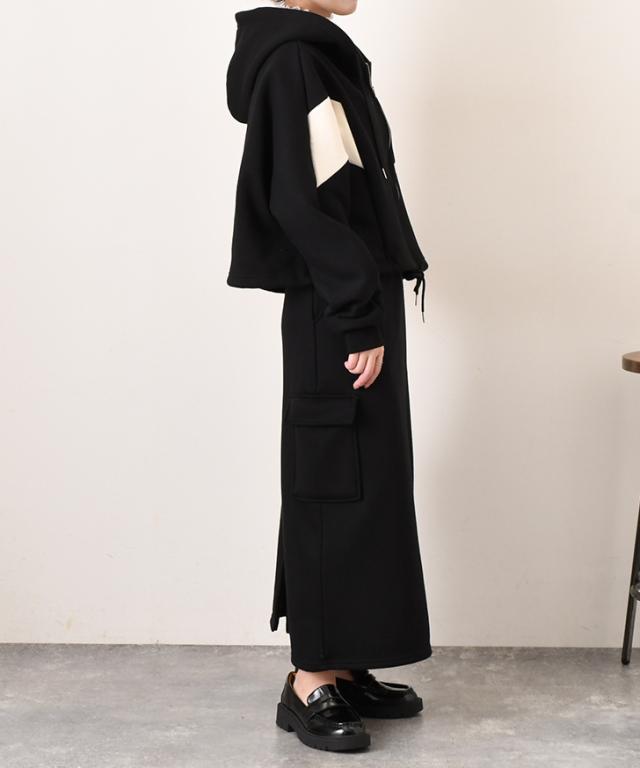 新作 裏起毛ライン入りパーカー×カーゴスカートセットアップ