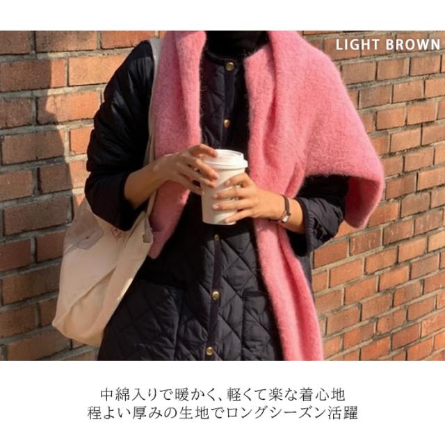 新作 ポケット付き中綿ゴールドボタンパイピングノーカラーキルティングコート レディース 秋冬 春 長袖 薄手 前開き アウター あったか 防寒 暖かい 寒さ対策 軽い 軽量 羽織り 上着 カジュアル 通勤 通学_6
