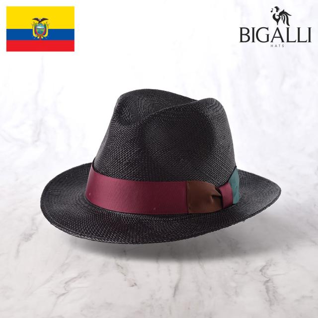 BIGALLI パナマ帽 中折れハット パナマハット メンズ レディース 帽子 春 夏 エクアドル製 本パナマ 紳士帽 おしゃれ シンプル エクアドルブランド ビガリ STEFANO（ステファノ） ブラックの通販は