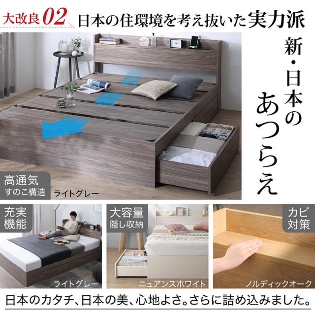 ベッド シングルベッド 収納 ベット 木製ベッド 北欧 ベッドフレーム マットレス付き セット 収納付き 収納ベッド グレー ブラウン 白 黒 宮付 おしゃれ ベストセラーモデルマットレス付き おしゃれ 宮棚 引き出し付き_4
