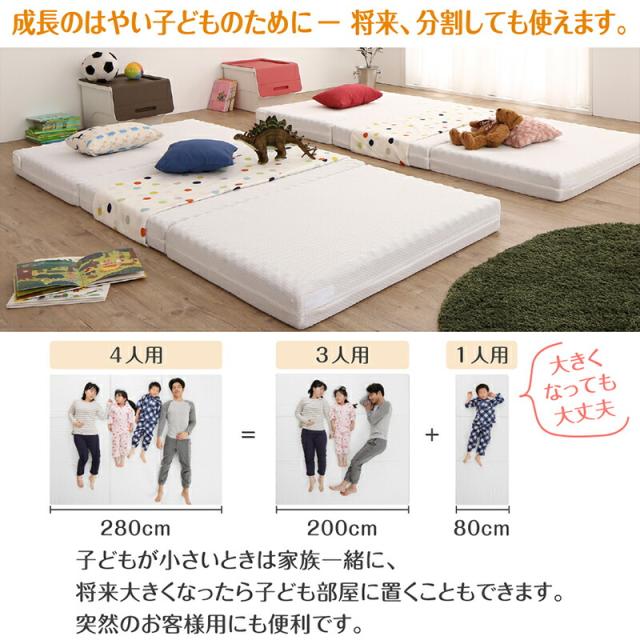マットレス ワイドキング 連結 ファミリー 大きい 大きいサイズ 子供 家族 5人 4人 3人 布団 敷き布団 敷布団 コンパクト 収納 3つ折り 三つ折り 折りたたみ 抗菌 防臭 防ダニ 洗える カバー 極厚 通気性 腰痛 サイドテープ付き_17