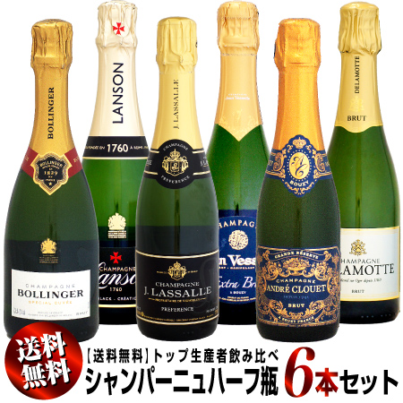 【クール送料無料・特別価格】シャンパーニュ トップ生産者飲み比べ ハーフ瓶 6本セット