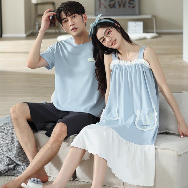 【ペア販売】 ペアルックパジャマ 半袖　部屋着 セットアップ  ルームウェア ナイトウェア ペアルック カップル　パジャマワンピース　快適　寝巻き　リラックスウェア　 可愛い レデイース メンズ　男女セット　お誕生日 プレゼント 結婚　ギフト