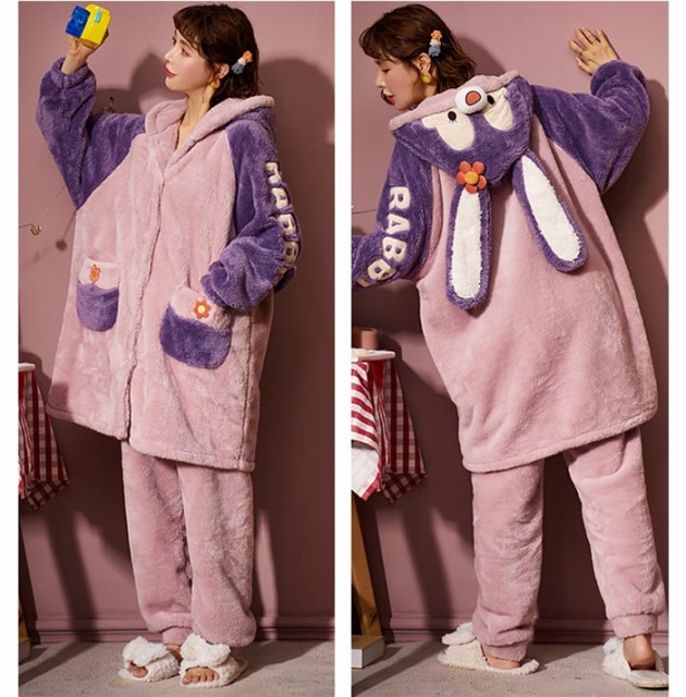 ペアパジャマ ルームウェア モコモコ ウサギみみ パジャマ 可愛い 裏