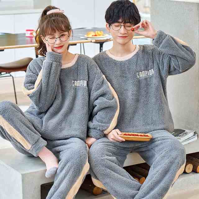 冬ペアパジャマ ルームウェア モコモコ ペアルック カップル パジャマ レデイース メンズ 寝巻き 上下セット お揃い 厚手 結婚祝いの通販は