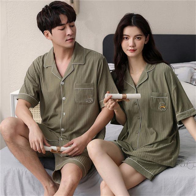 ペアパジャマ カップル ペア ルームウェア 夏 韓国風 クマ ペアルック パジャマ セットアップ 綿 寝巻き  部屋着 お揃い 寝間着 ギフト 結婚記念日