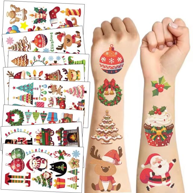 送料無料 タトゥーシール クリスマス 10枚 キッズ 子供 コスプレ仮装 飾り サンタクロース ツリー トナカイ かわいい ボディーシール 誕生日パーティー用品