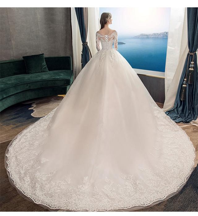 ウエディングドレス 結婚式 花嫁ドレス 披露宴 ロングドレス シンプル 長袖 おしゃれ　レースドレス 二次会ドレス エレガント 長袖 レース花柄 ロングワンピース 演奏会 フォーマル イブニングドレス 編み上げ レース 刺繍 drs7612_1