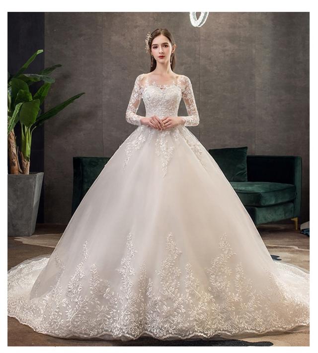 ウエディングドレス 結婚式 花嫁ドレス 披露宴 ロングドレス シンプル 長袖 おしゃれ　レースドレス 二次会ドレス エレガント 長袖 レース花柄 ロングワンピース 演奏会 フォーマル イブニングドレス 編み上げ レース 刺繍 drs7612_2