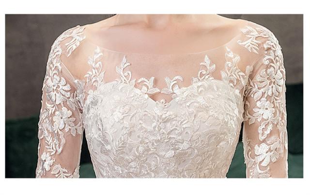ウエディングドレス 結婚式 花嫁ドレス 披露宴 ロングドレス シンプル 長袖 おしゃれ　レースドレス 二次会ドレス エレガント 長袖 レース花柄 ロングワンピース 演奏会 フォーマル イブニングドレス 編み上げ レース 刺繍 drs7612_6