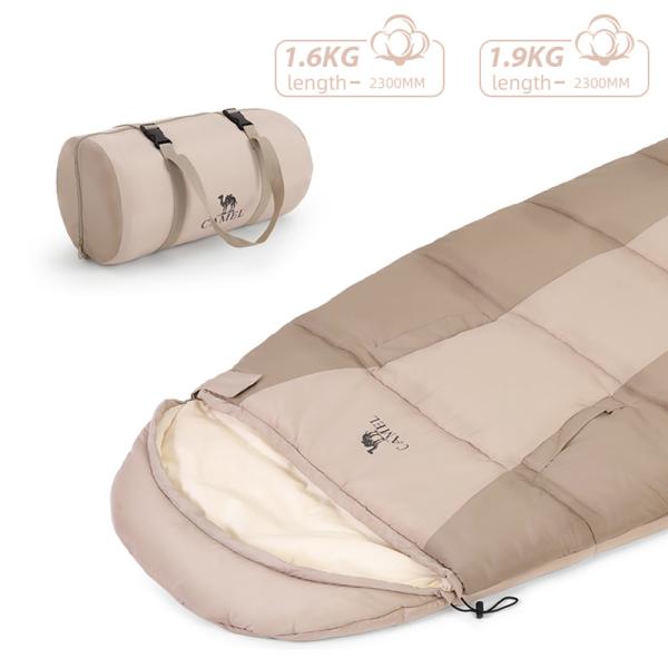 CAMEL 手が出せる 寝袋 シュラフ 人工ダウン 230*95cm 軽量 適合気温10-15℃/5-10℃ 防水 防風 保温 cml8